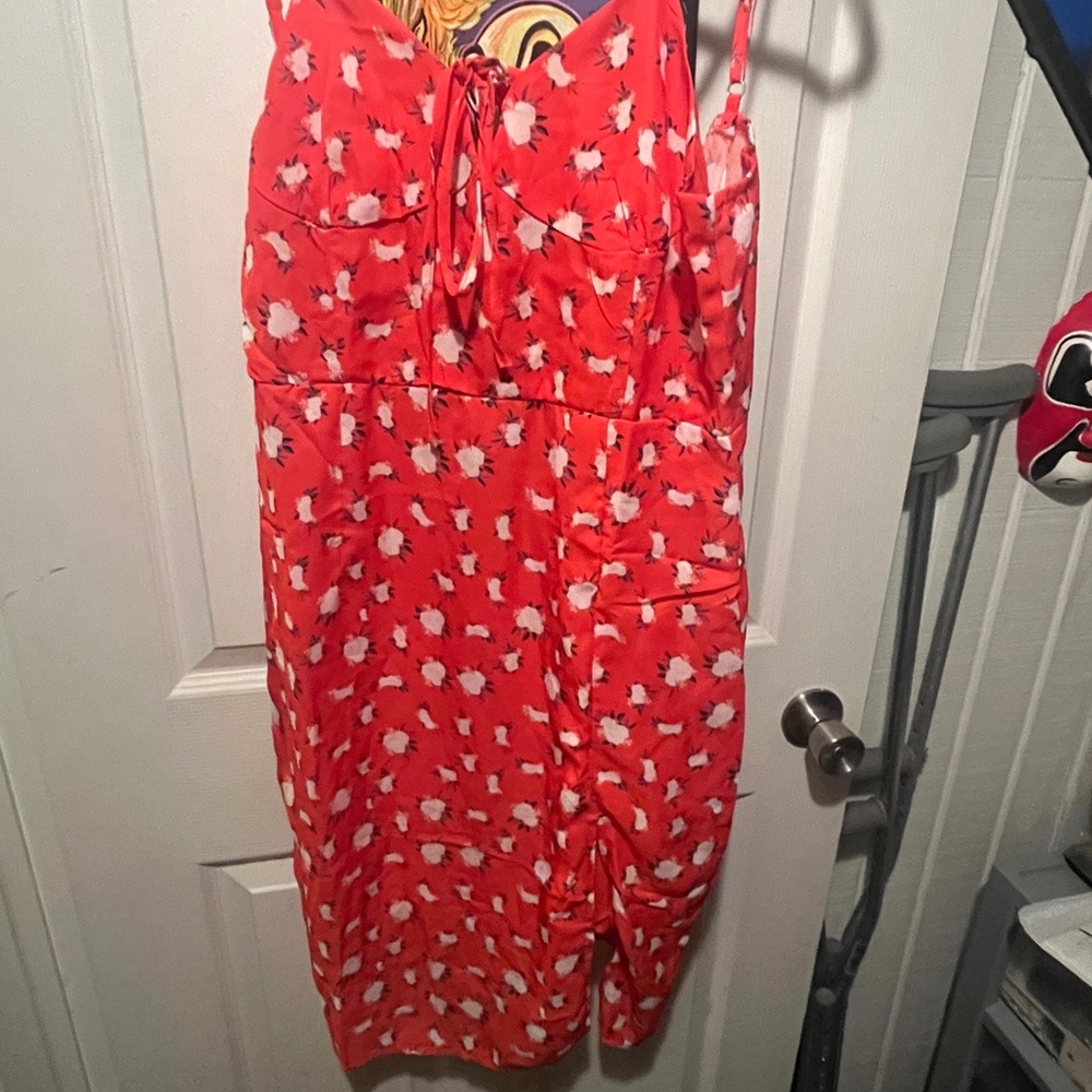 Floral and orange front tie dress